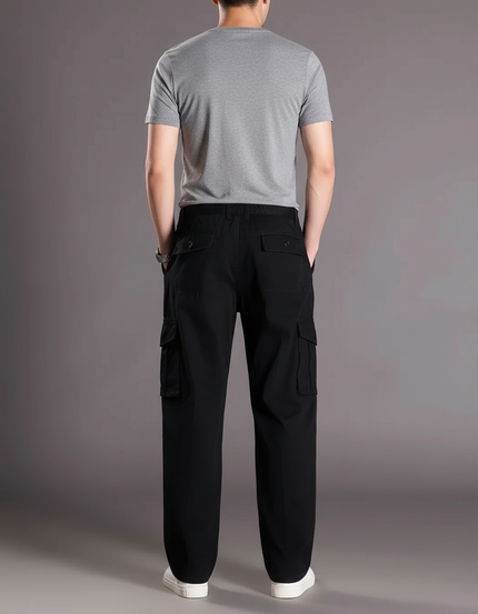 Pantalon Fluide Noir Ample Coton Cargo Homme