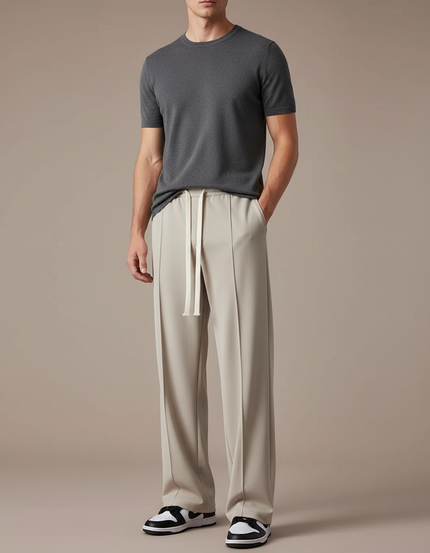 Pantalon Fluide Beige Homme Décontracté Droit Léger - Polyester