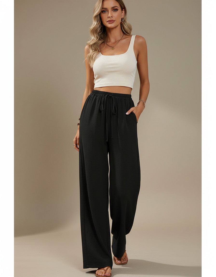 Pantalon Fluide Noué - Noir Viscose