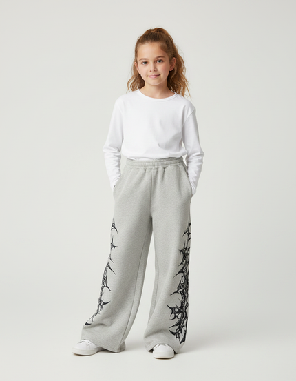 Pantalon Fluide Gris Ample Imprimé Tribal Décontracté Fille - Molleton