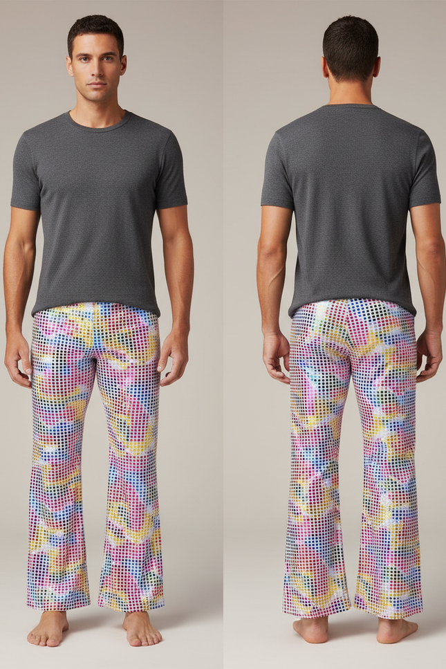 Pantalon Fluide Évasé Multicolore Imprimé Disco Homme - Polyester