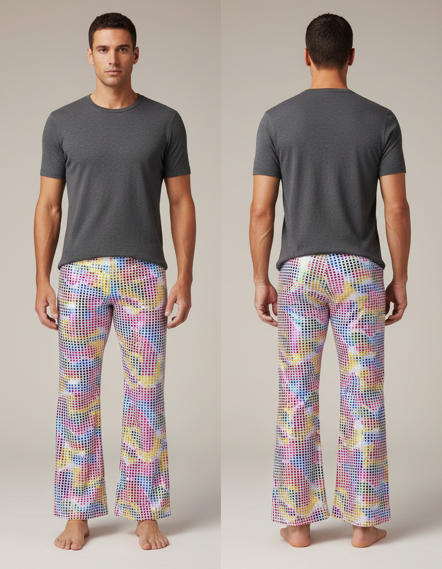 Pantalon Fluide Évasé Multicolore Imprimé Disco Homme - Polyester