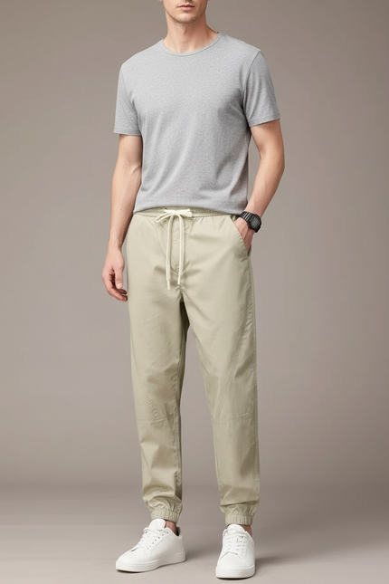 Pantalon Fluide Beige Cordon Décontracté Homme - Gabardine
