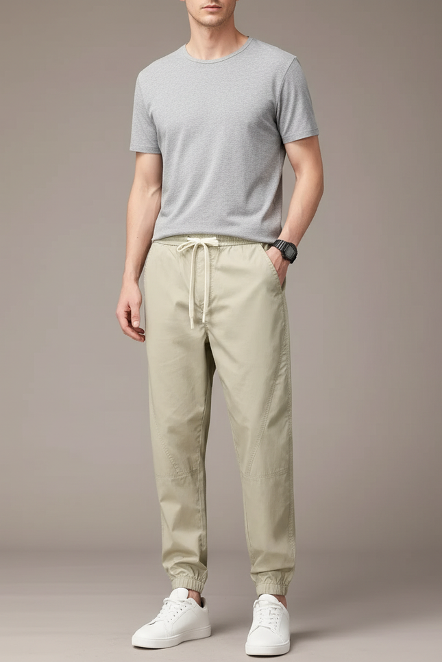 Pantalon Fluide Beige Cordon Décontracté Homme - Gabardine