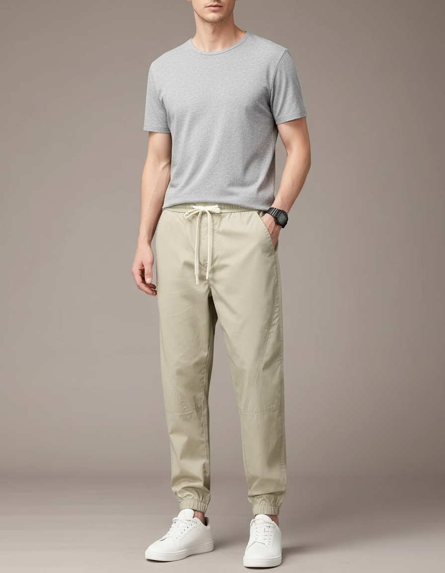 Pantalon Fluide Beige Cordon Décontracté Homme - Gabardine