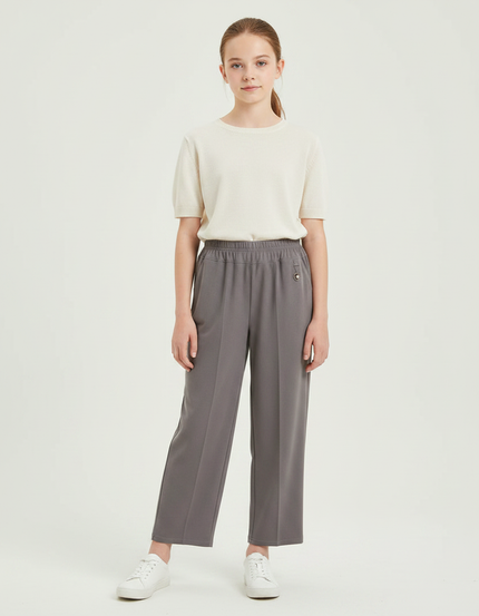 Pantalon Fluide Gris Droit Élastique Confortable Fille - Polyester