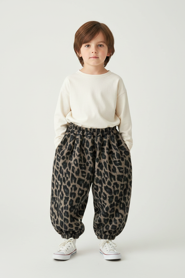 Pantalon Fluide Léopard Ample Polaire Élastique Chaud - Imprimé Molleton