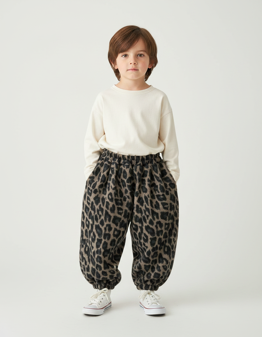 Pantalon Fluide Léopard Ample Polaire Élastique Chaud - Imprimé Molleton