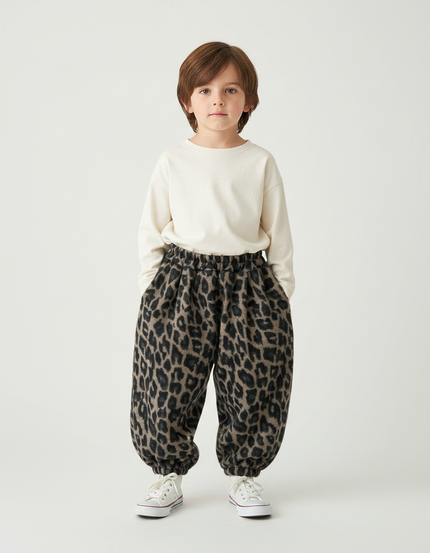 Pantalon Fluide Léopard Ample Polaire Élastique Chaud - Imprimé Molleton