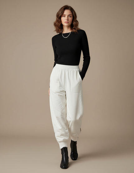 Pantalon Fluide Blanc Ample Décontracté Hiver Femme - Molleton