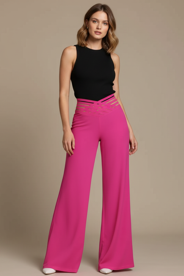 Pantalon Fluide Femme Soiree - Rose Viscose