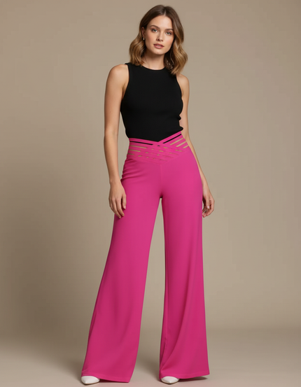 Pantalon Fluide Femme Soiree - Rose Viscose