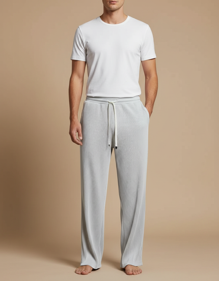 Pantalon Fluide Gris Plissé Droit Homme Cordon - Maille