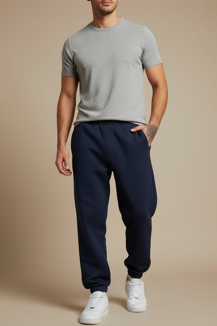 Pantalon Fluide Bleu Marine Décontracté Molletonné Homme