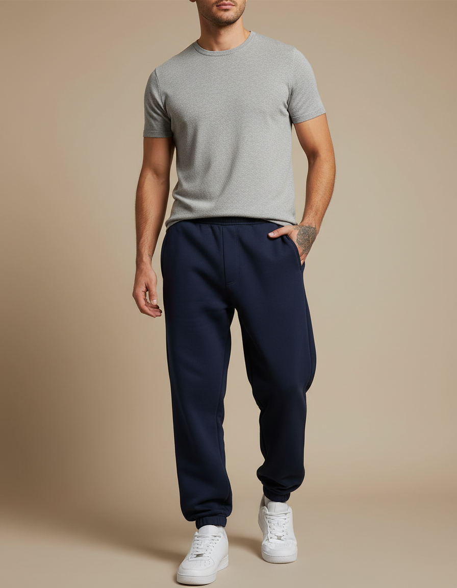 Pantalon Fluide Bleu Marine Décontracté Molletonné Homme