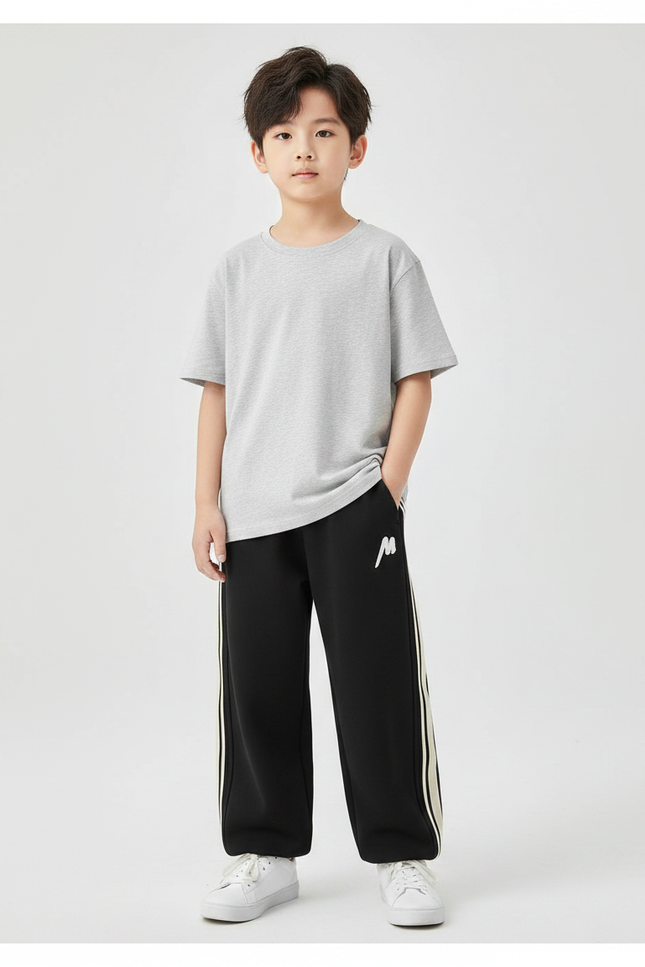 Pantalon Fluide Noir Ample Sport Rayures Latérales Enfant - Molleton