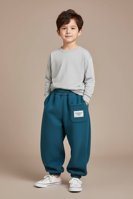 Pantalon Fluide Épais Ample Velours Bleu Canard Enfant