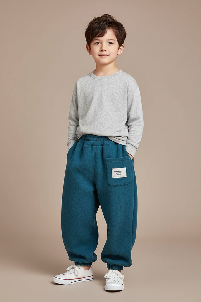 Pantalon Fluide Épais Ample Velours Bleu Canard Enfant