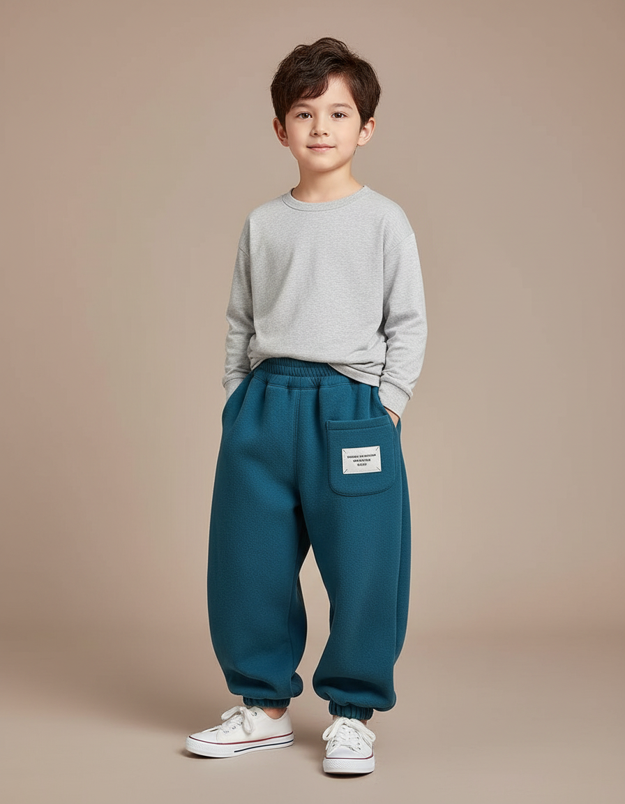 Pantalon Fluide Épais Ample Velours Bleu Canard Enfant