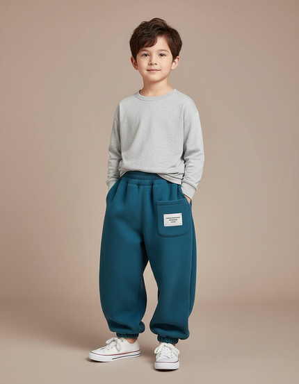 Pantalon Fluide Épais Ample Velours Bleu Canard Enfant