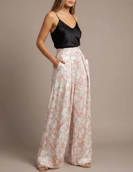 Pantalon Fluide Imprimé Floral Ample Taille Haute - Viscose