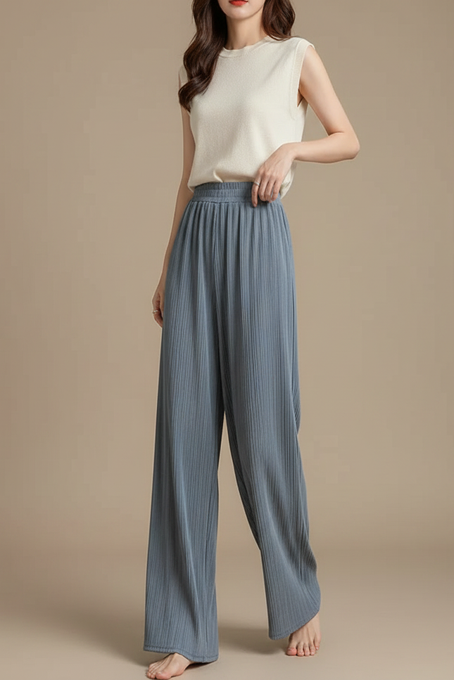 Pantalon Fluide Soie Femme - Bleu