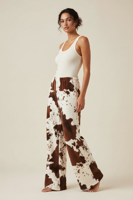 Pantalon Fluide Imprimé Vache Ample Doux Polaire - Molleton