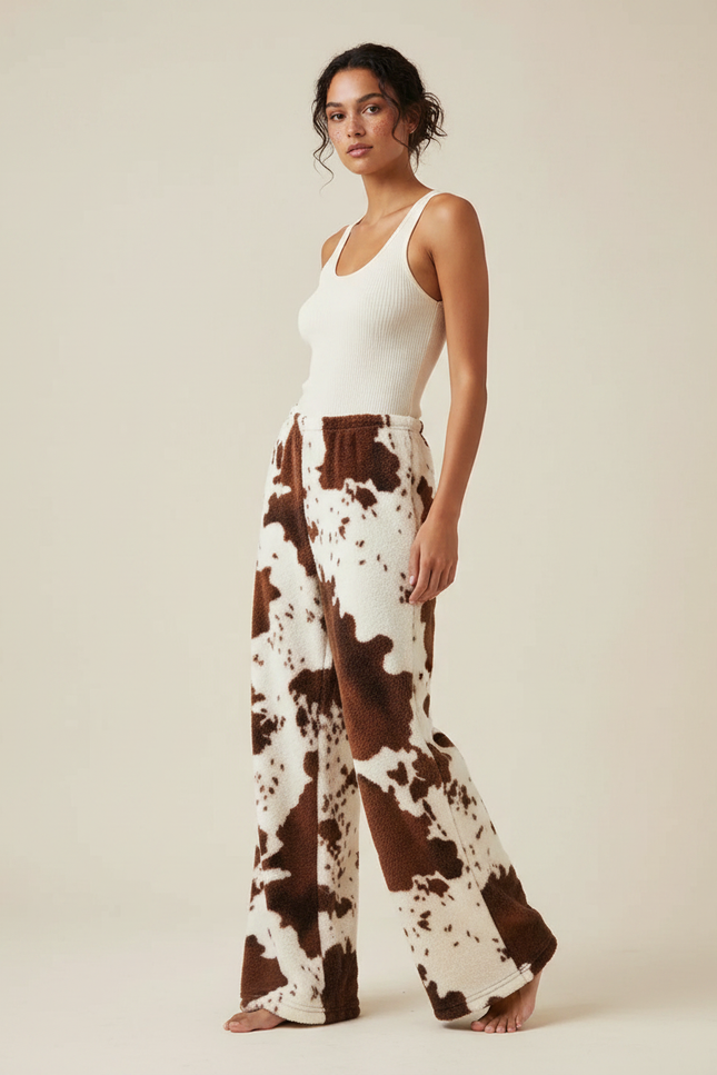 Pantalon Fluide Imprimé Vache Ample Doux Polaire - Molleton