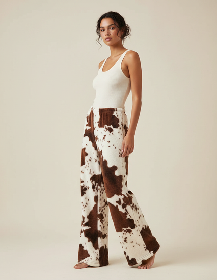 Pantalon Fluide Imprimé Vache Ample Doux Polaire - Molleton