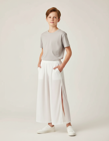 Pantalon Fluide Blanc Ample Fendu Léger - Polyester