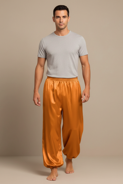 Pantalon Fluide Satiné Ample Orange Scène Homme