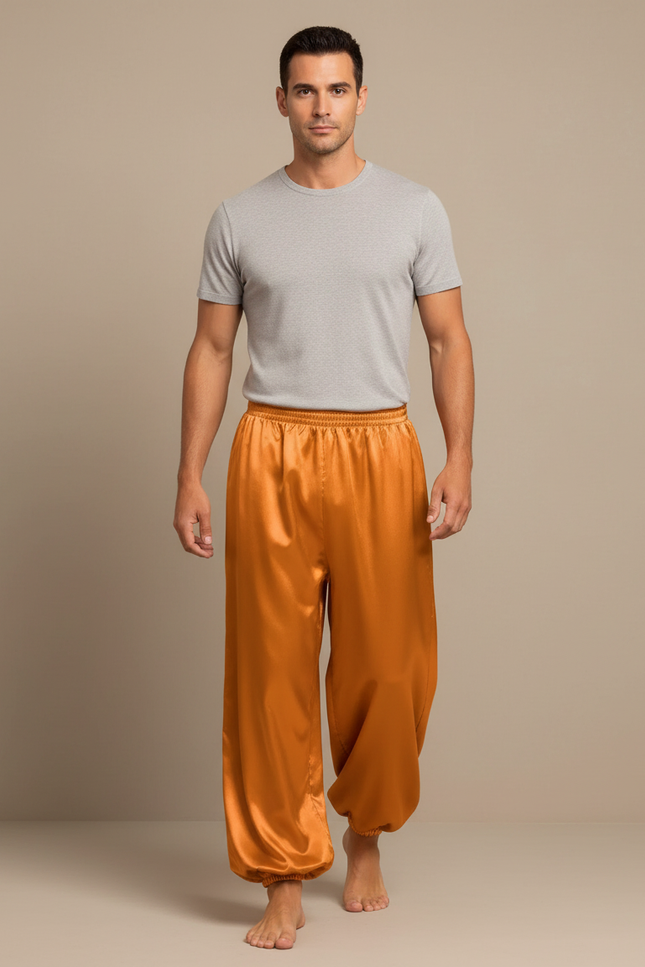 Pantalon Fluide Satiné Ample Orange Scène Homme