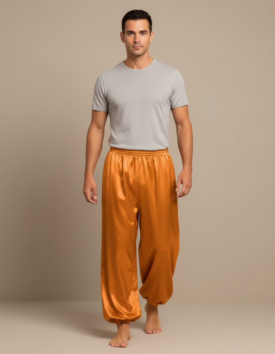 Pantalon Fluide Satiné Ample Orange Scène Homme