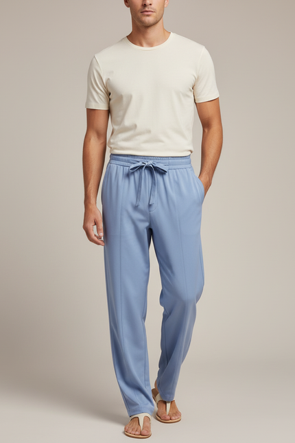 Pantalon Fluide Bleu Ciel Droit Cordon Homme - Viscose