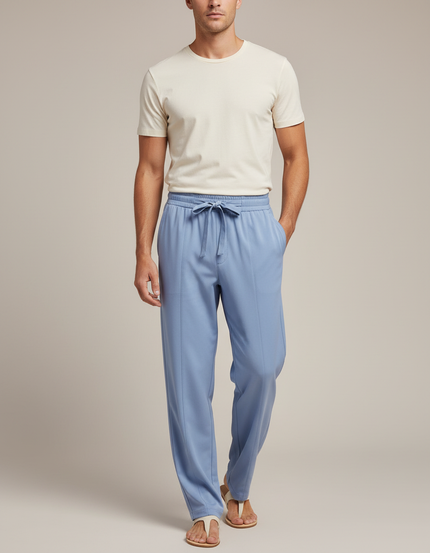 Pantalon Fluide Bleu Ciel Droit Cordon Homme - Viscose