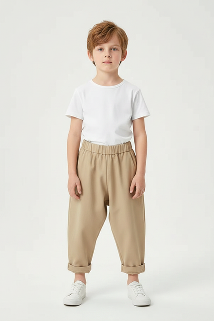 Pantalon Fluide Beige Ample Décontracté Enfant - Molleton