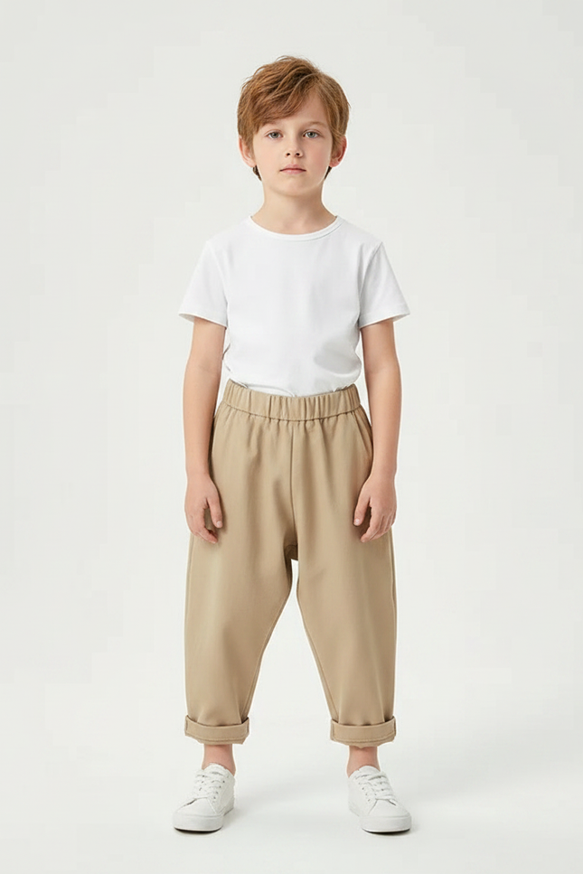 Pantalon Fluide Beige Ample Décontracté Enfant - Molleton