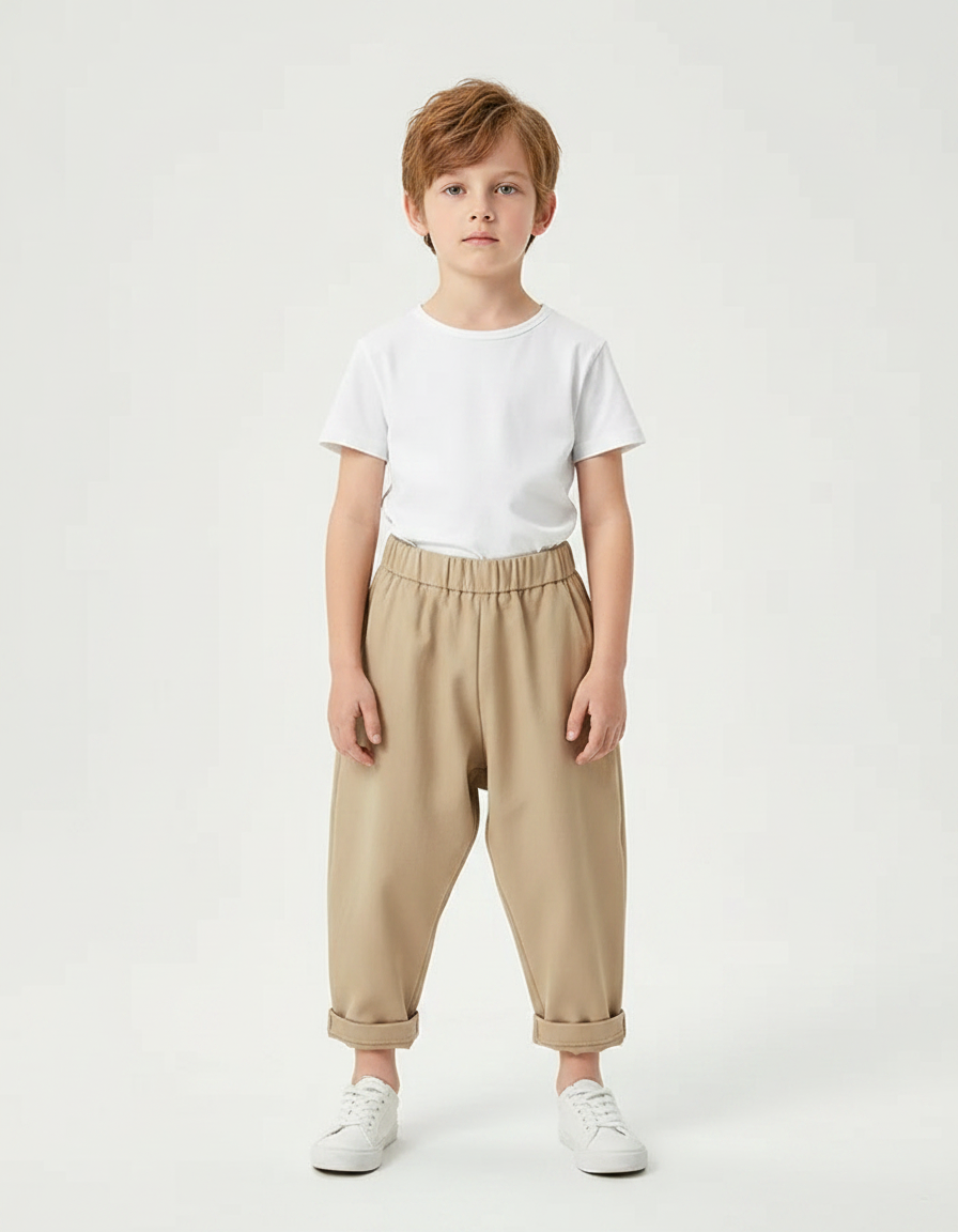 Pantalon Fluide Beige Ample Décontracté Enfant - Molleton