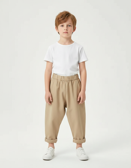 Pantalon Fluide Beige Ample Décontracté Enfant - Molleton