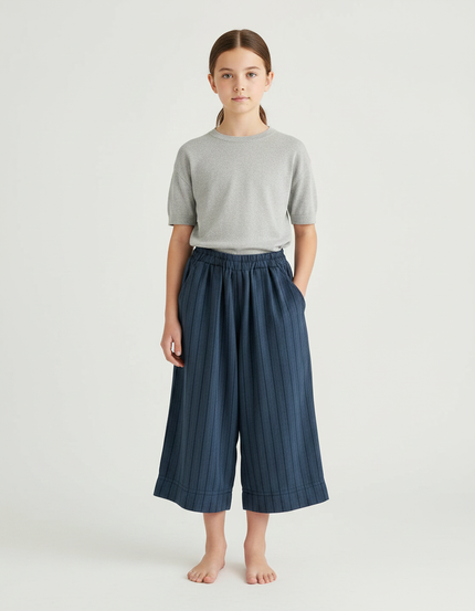 Pantalon Fluide Bleu Marine Rayé Ample Coton Enfant