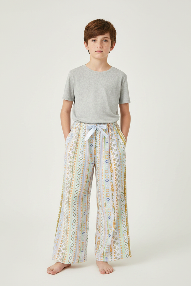 Pantalon Fluide Imprimé Géométrique Ample Décontracté Enfant - Viscose