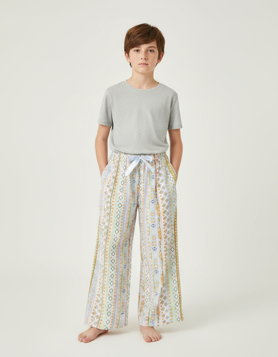 Pantalon Fluide Imprimé Géométrique Ample Décontracté Enfant - Viscose
