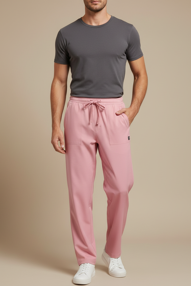 Pantalon Fluide Rose Droit Cordon Homme Confortable - Polyester