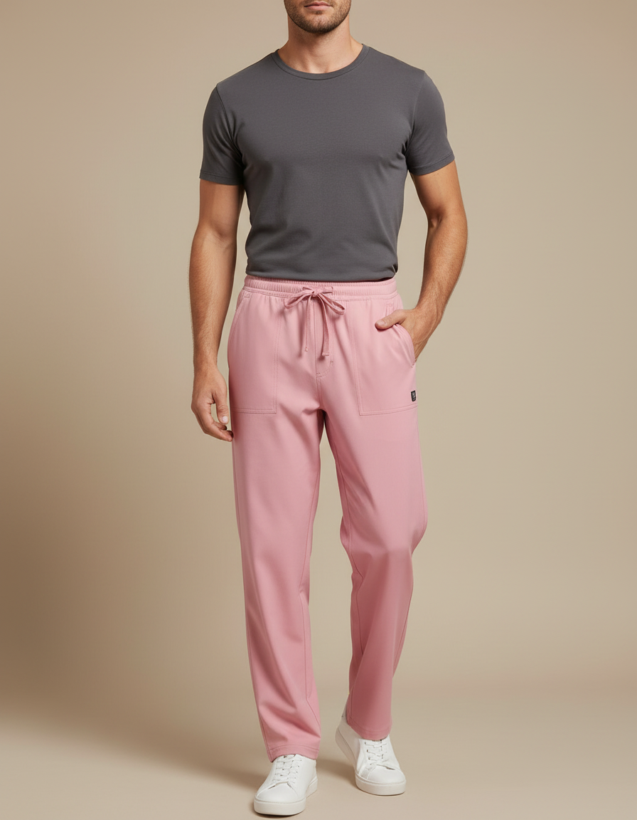 Pantalon Fluide Rose Droit Cordon Homme Confortable - Polyester