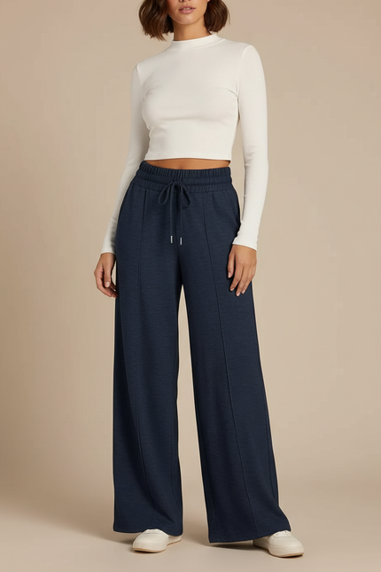 Pantalon Fluide Bleu Marine Large Cordon Décontracté - Molleton