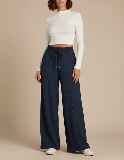 Pantalon Fluide Bleu Marine Large Cordon Décontracté - Molleton