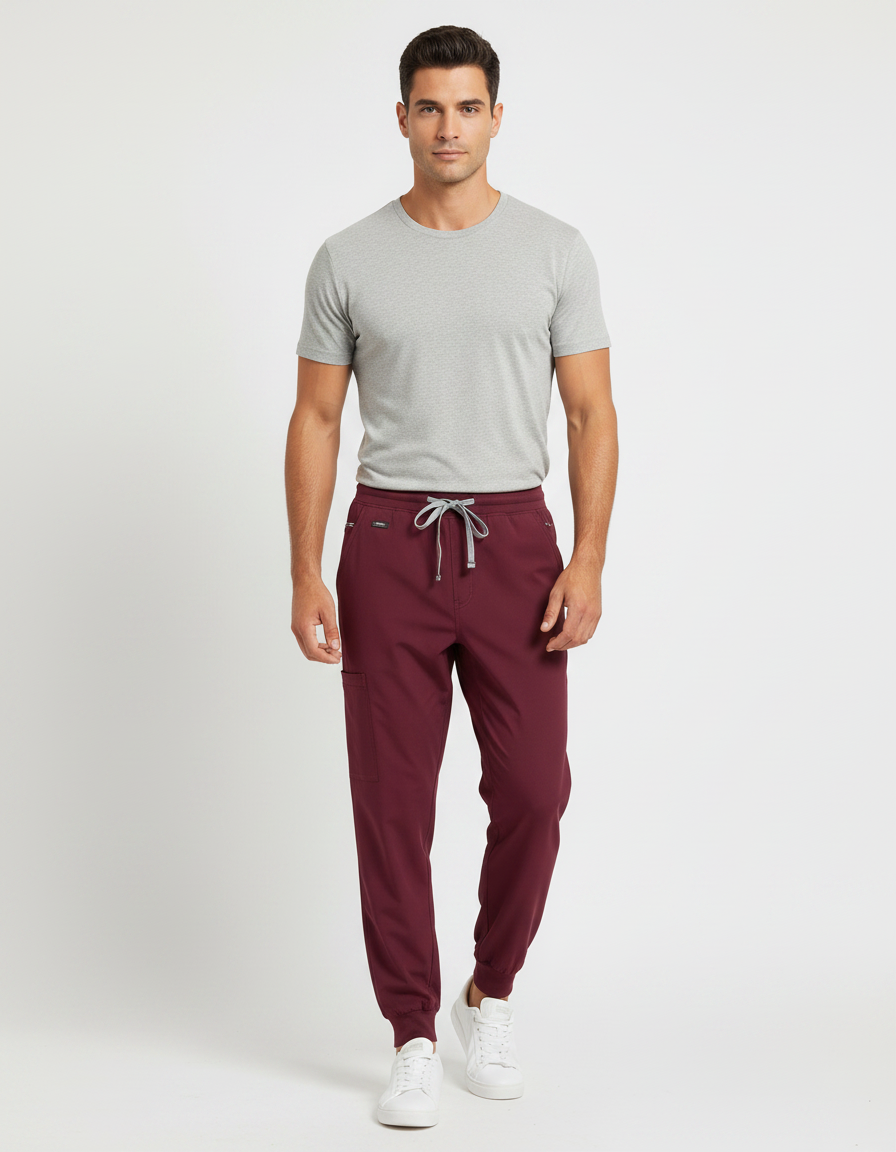 Pantalon Fluide Bordeau Jogger Cordon Confortable Sport - Bordeaux Polyester