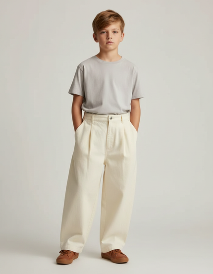 Pantalon Fluide Écru Ample Coton Plissé Enfant - Beige