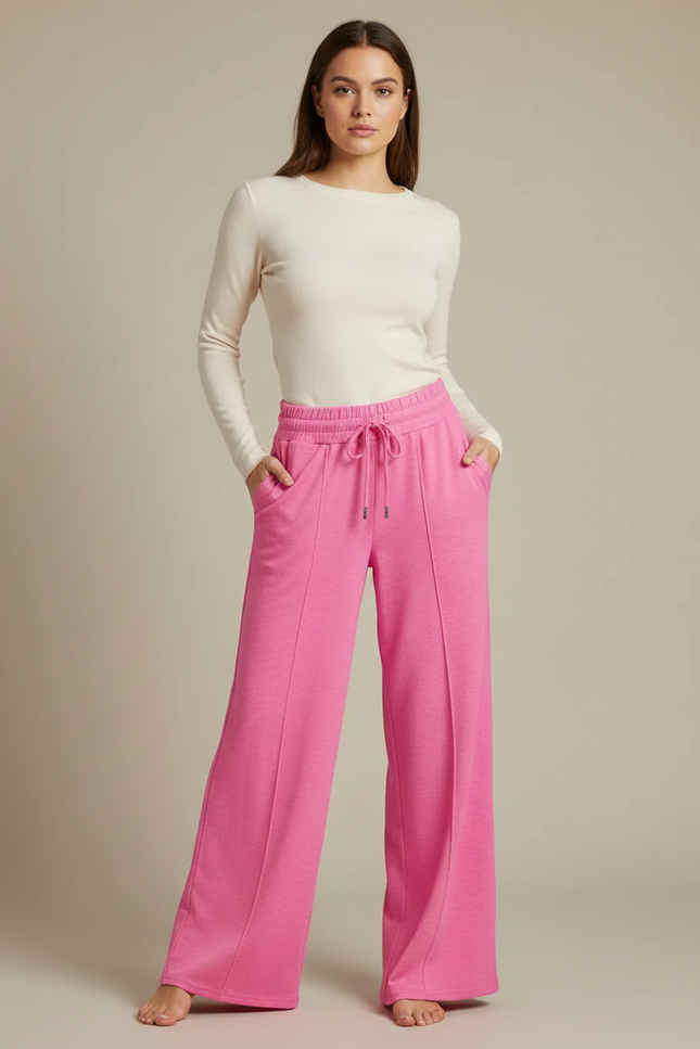 Pantalon Fluide Rose Ample Cordon Décontracté - Molleton
