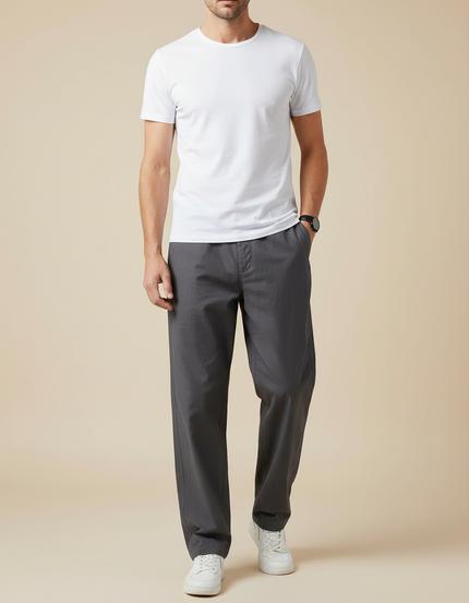 Pantalon Fluide Homme Gris Ample Décontracté Coton